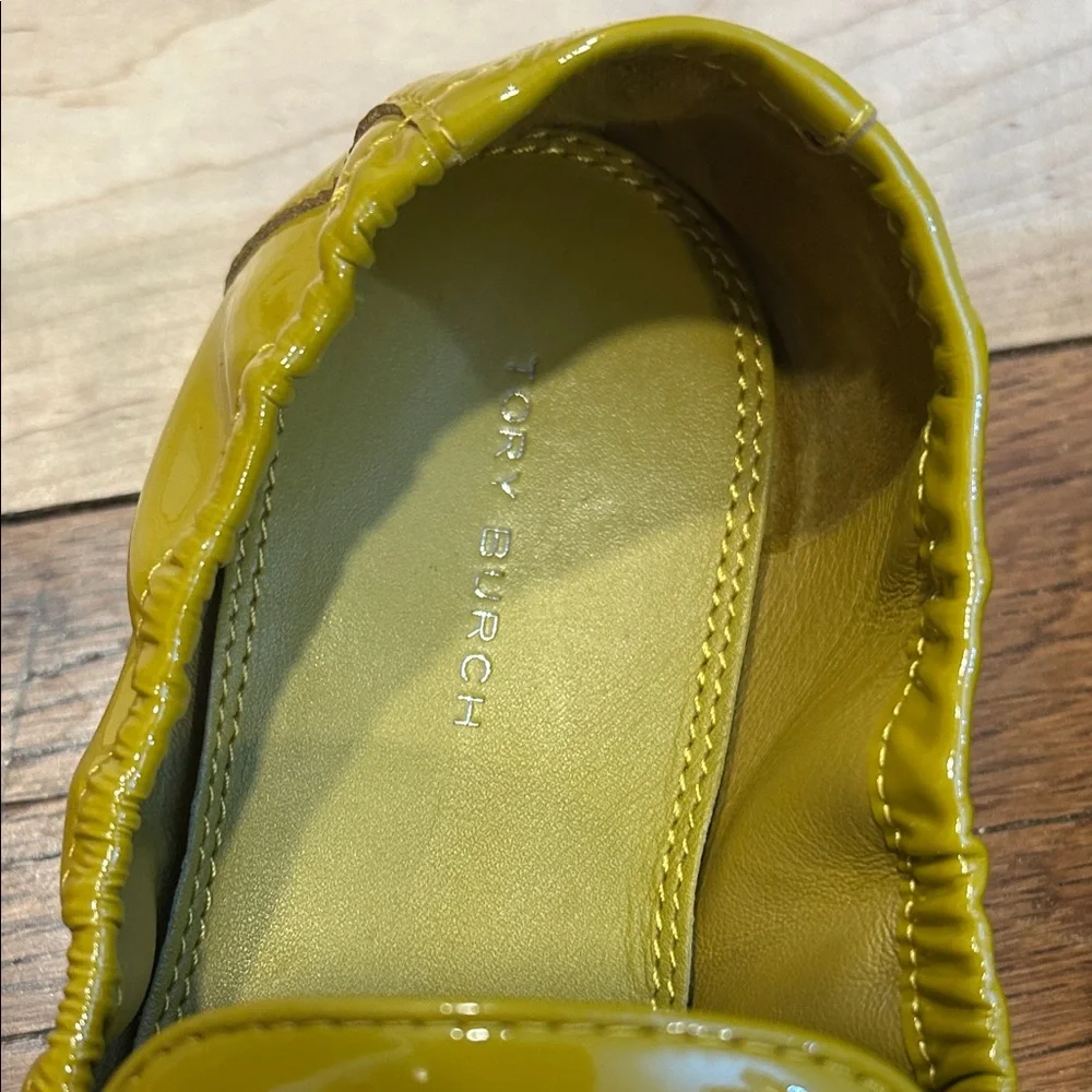 Tory Burch Chartreuse Patent Leather Driver Loafers